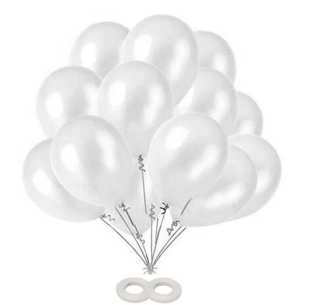 AMFIN® 10 Inch (Pack Of 50) White Metallic Balloons for Birthday Decoration , Decoration for Weddings , Engagement , Baby Shower Decoration Items , 1st Birthday Party Decoration Items , Anniversary Party , Bachelors Party , Office Party , Diwali , New Year Party , Christmas Decoration Items.