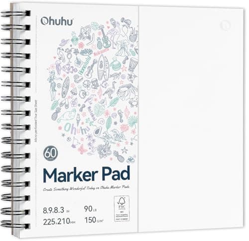 Ohuhu DoubleSided Marker Pad Art Sketchbook Bleedproof 83x83 Square Paper Size 90 LB150 GSM Smooth Drawing Paper 60 Sheets120 Pages Spiral Bound Sketching Book for Alcohol Markers