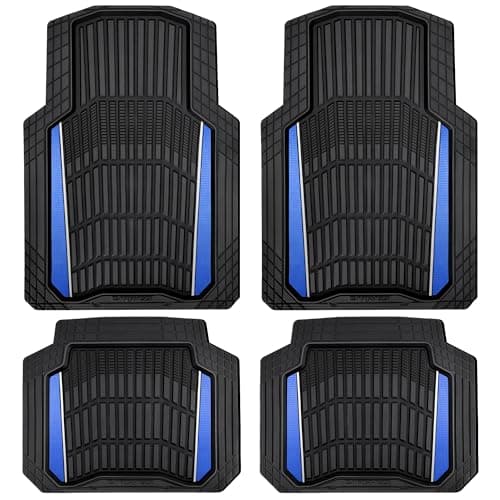 CAR PASS Heavy Duty Rubber Car Floor Mats Deep Waterproof Car Floor Mats All Weather Aluminum Film Floor Mats for Cars NonSlip Universal Trim to Fit for SUVs Trucks Sedans Vans Black Blue Metallic