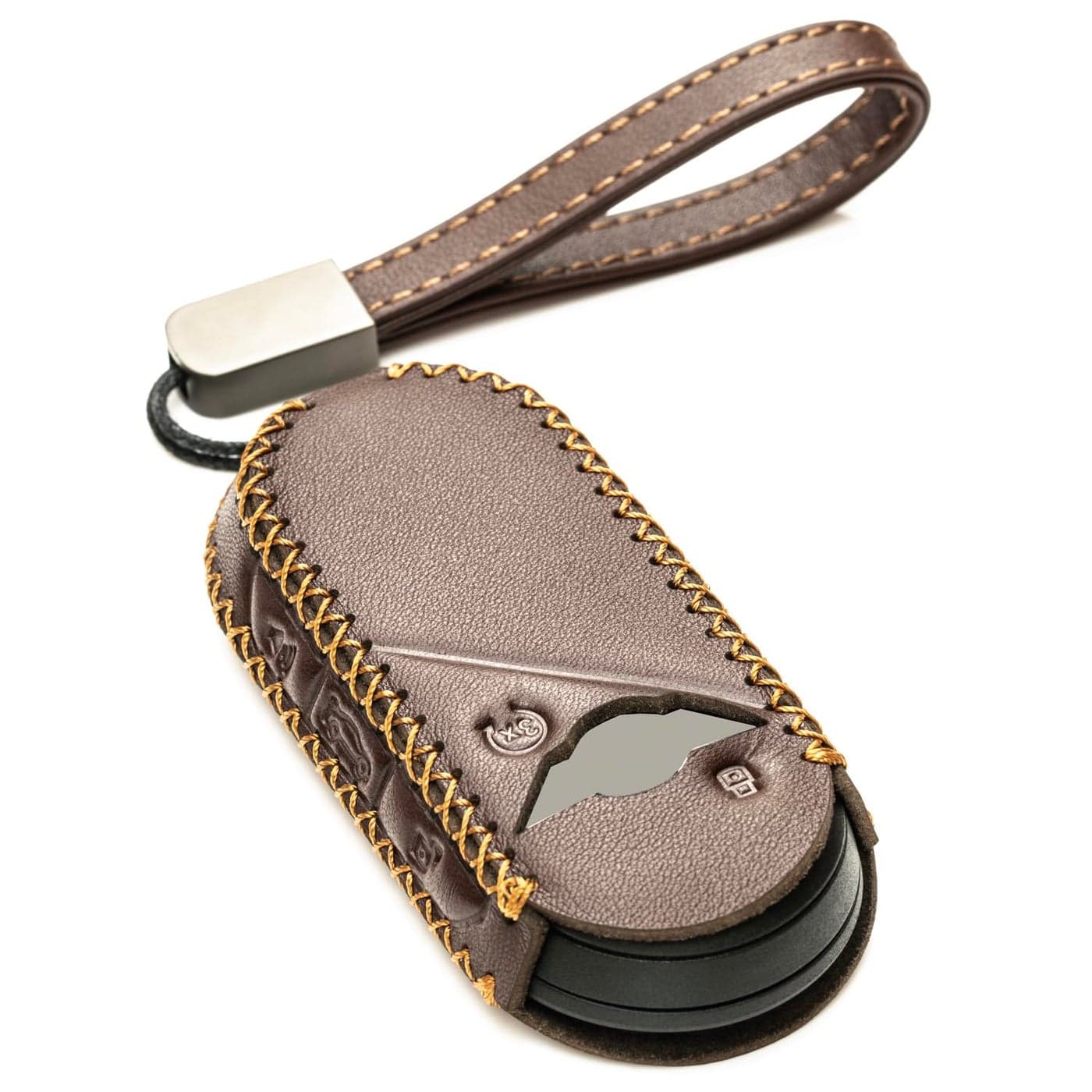 Vitodeco Genuine Leather Smart Key Fob Cover Compatible with Mini Countryman S ALL4 Countryman SE ALL4 Cooper 2 Door Cooper S 4 Door Convertible 4 Buttons Brown