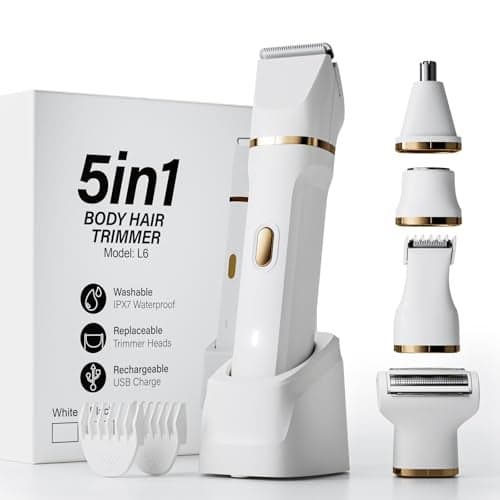 Electric Razors for Women, 5-in-1 Wet/Dry Bikini Trimmer with USB Charge Dock, Deluxe Facial Hair Removal, Wet/Dry Body Shaver for Nose Eyebrows Beard Underarm Leg Arm, IPX7 Waterproof (White)