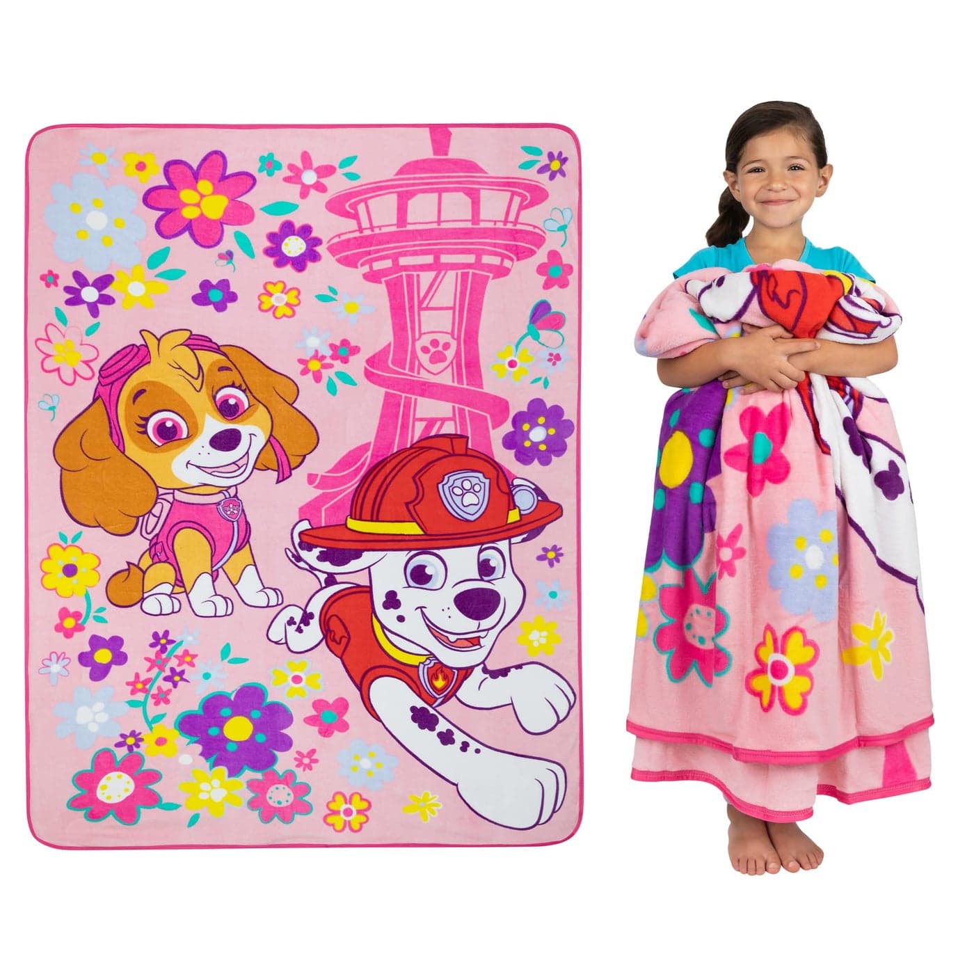 Paw Patrol Girls Kids Bedding Super Soft Plush Micro Raschel Blanket 62 in x 90 in Official Nickelodeon Product By Franco