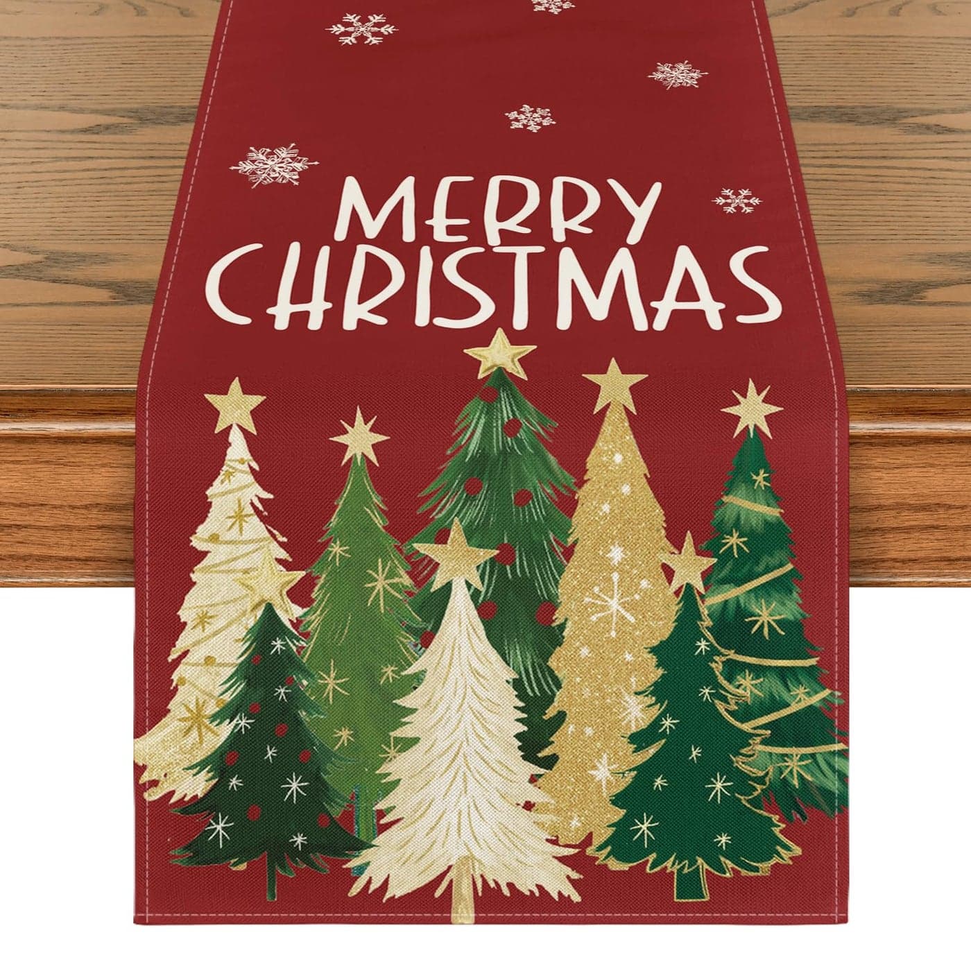 Artoid Mode Xmas Trees Snowflakes Red Merry Christmas Table Runner Winter Seasonal Kitchen Dining Table Decoration for Home Party Decor 13x108 Inch