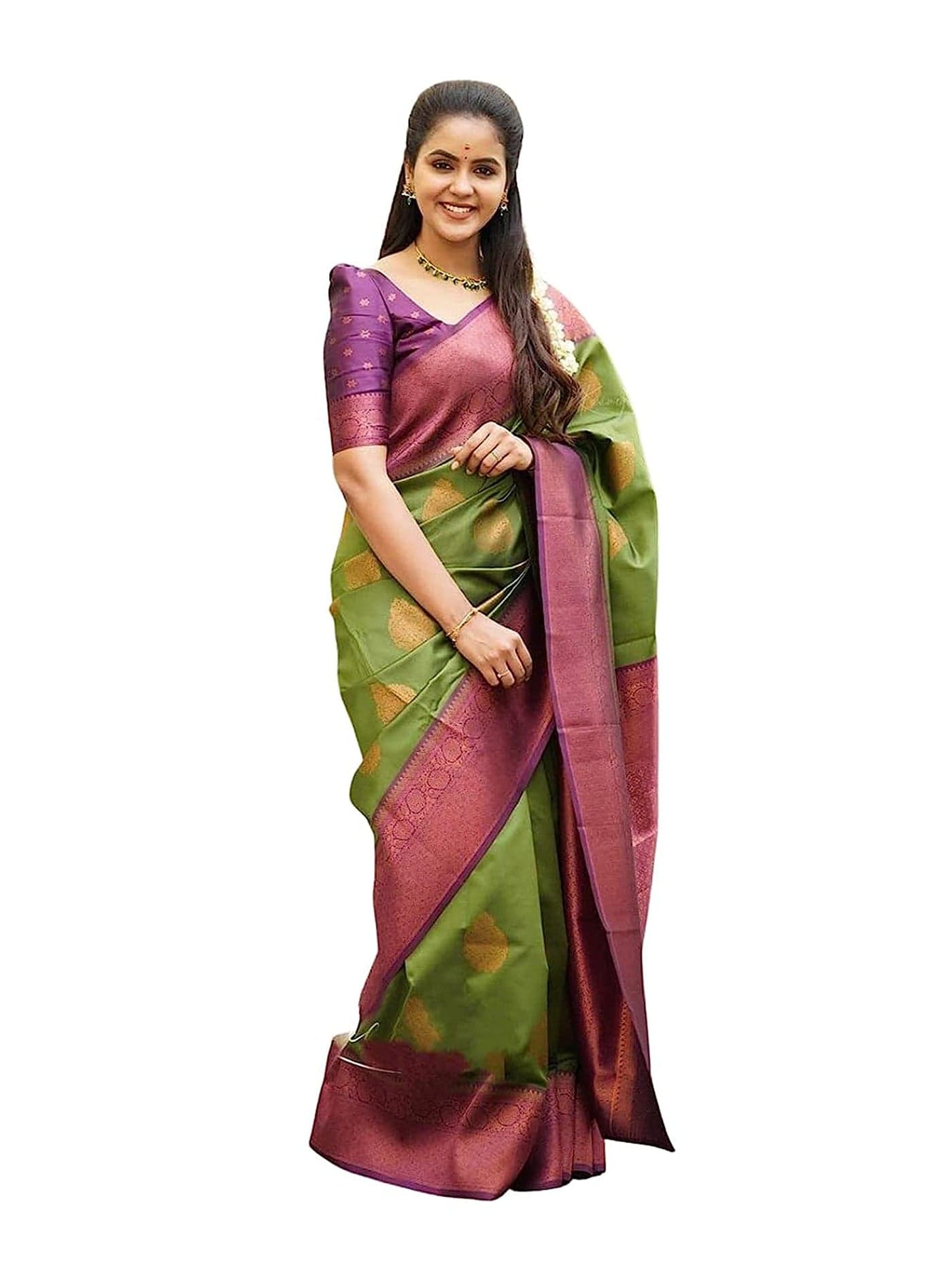 Shiv Textiles Womens Banarasi Silk Saree with Blouse Perfect for Every Occasion Green