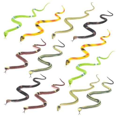 Fun Central 12Pack Realistic Snakes 14 Multicolor Snake Toys for Outdoor Decor Pranks and Bird Rabbit Squirrel Deterrent