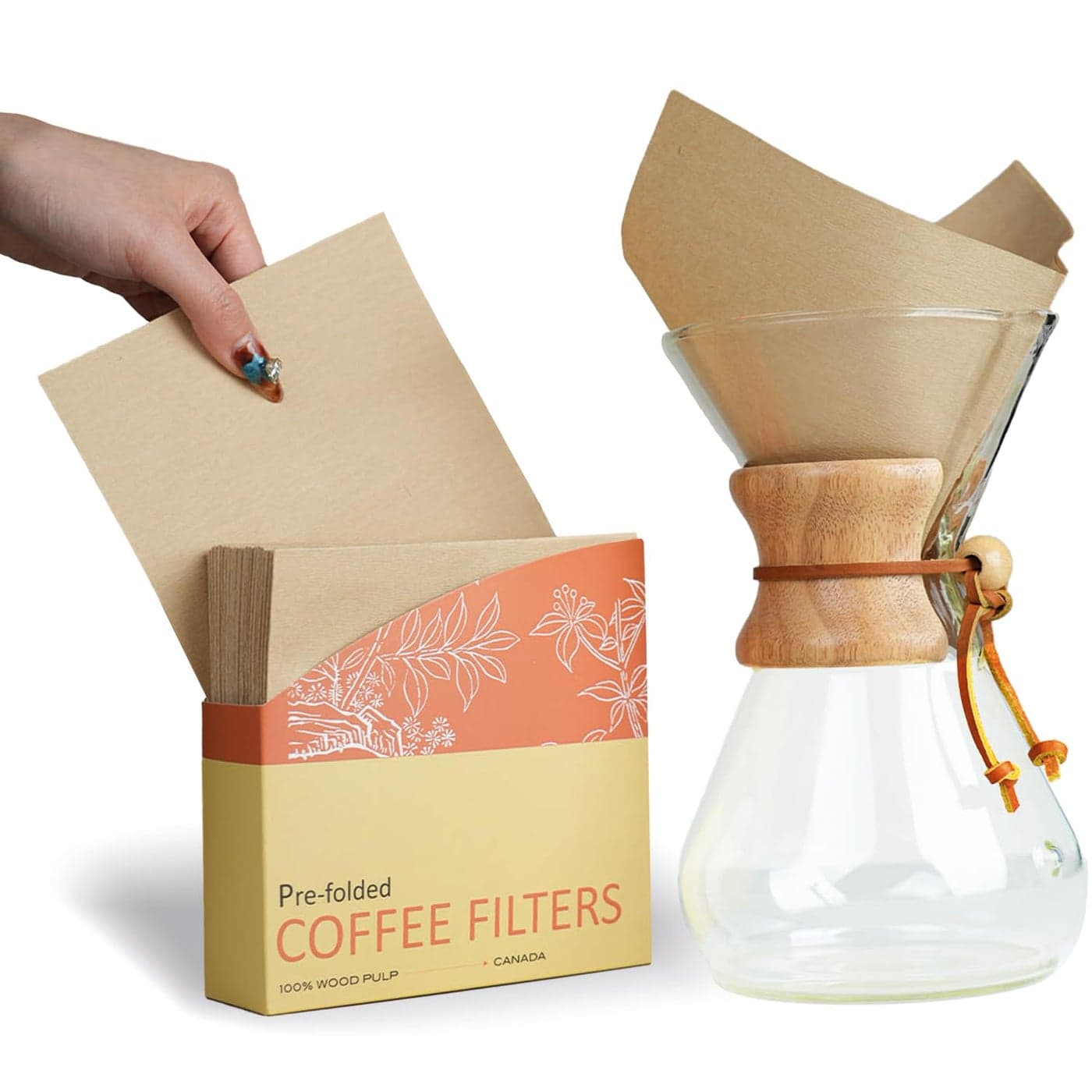 Bake Choice Prefolded Natural Unbleached Coffee Filters 50 Pack Compatible with PourOver Coffee Makers