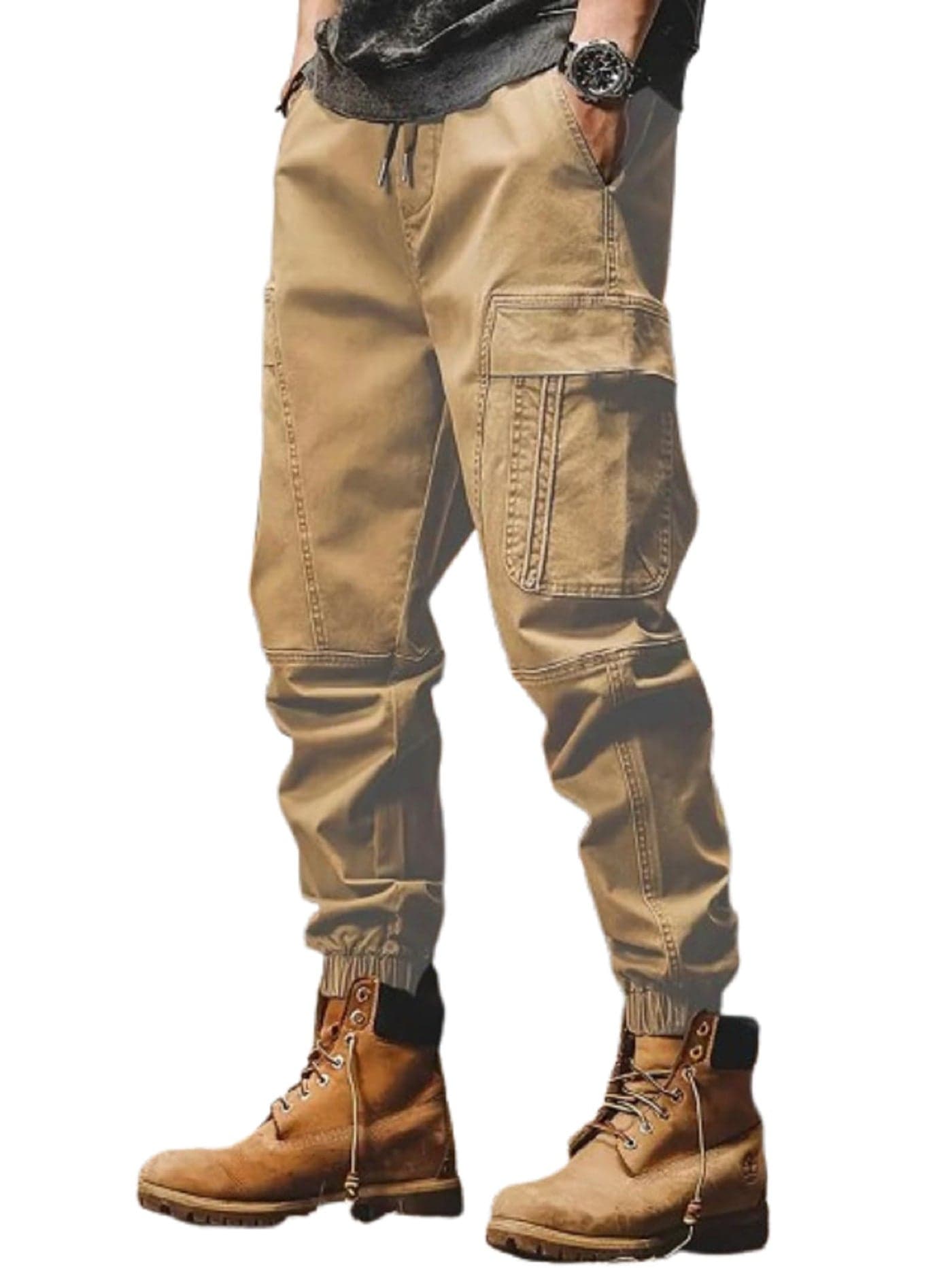 Lymio Cargo for Men || Cotton Cargo Pant || Drawstring Waist Pant (Available Also Plus Size)(103-Khakhi-M)