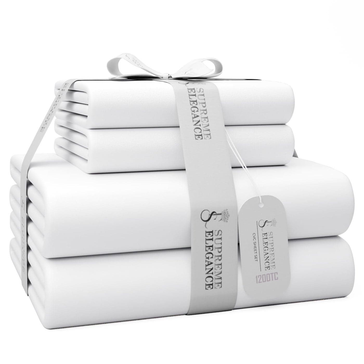 SUPREME ELEGANCE 1200 Thread Count Cotton Rich Full White Sheets Set Ultra Soft Silky Luxury Sateen Bed Sheets Moisture Wicking Wrinkle Resistant 1 Flat Sheet 1 Fitted Sheet 2 Pillowcases