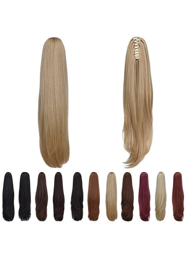 Long Blonde Ponytail,SYXLCYGG Straight Clip Claw Ponytails 22" 5.5 OZ Synthetic Like Real Hair Fake Hair pieces For Women Easy To Use Fluffy¬ Tangled
