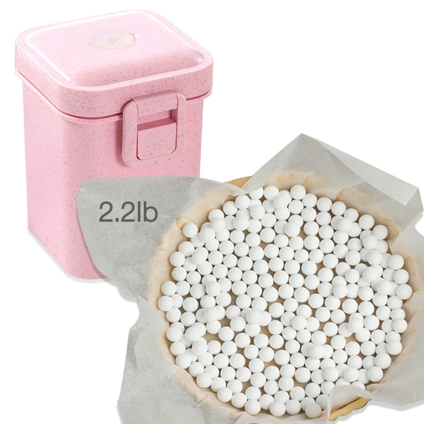 22Lb Ceramic Pie Weights Baking Beans Pie Crust Reusable 10mm Weights Natural Ceramic Stoneware with Wheat Straw Container 35 Oz Total Pink