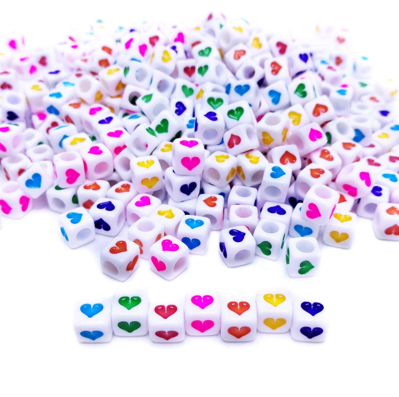 Amaney 400Pcs 6x6mm White Acrylic Colorful Heart sheap Cube Beads Mixed Colors Square Shape Loose Beads for Jewelry Making