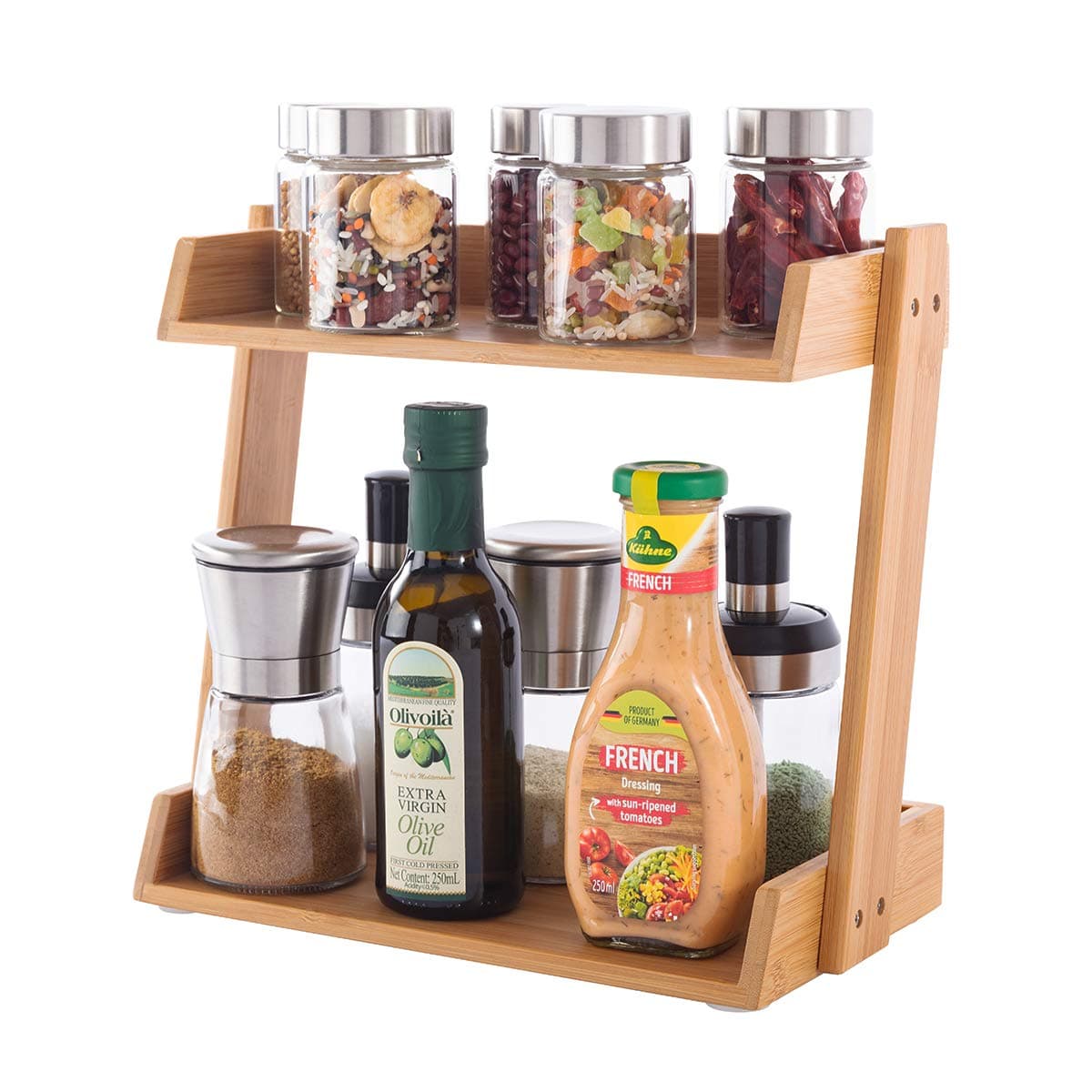 GOBAM Spice Rack Organizer 2Tier Kitchen Countertop Cabinet Storage Shelf Assemble Quickly Bamboo
