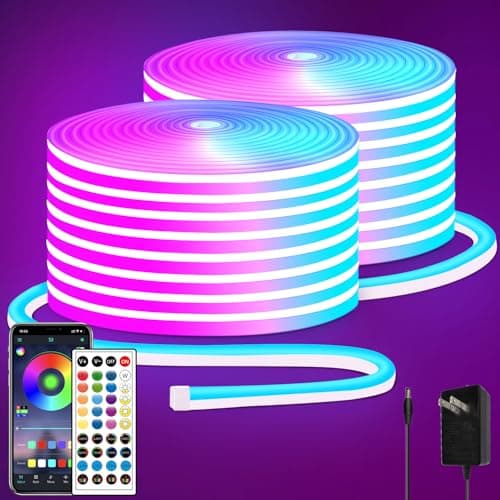100FT RGB LED neon Rope Lights LED neon Lights with Remote/APP Control 24V IP65 Waterproof Flexible Neon LED Strip Lights for Bedroom Room Outdoors Decor(2 Rolls of 50ft)