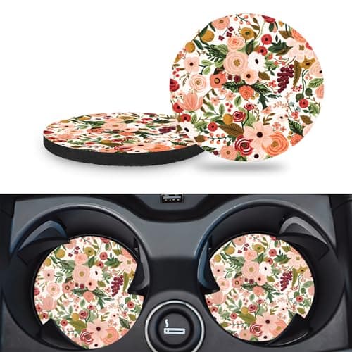Car Cup Holder Coasters 2 Pack 275 Universal Auto AntiSlip Insert Coaster Rubber Car Coasters Personalized Car Accessories for Women Burgundy Flowers
