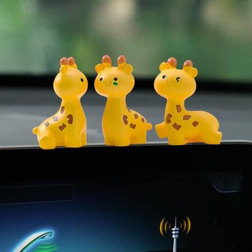 YOYLMAL Set of 3 Mini Resin Giraffe Figurines Cute Car Dashboard Decorations Funny Car Rear View Mirror Decor Auto Interior Accessories Home Office Desk Ornaments