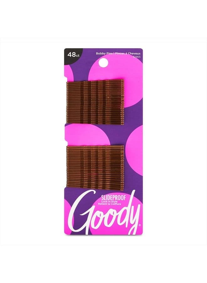 Goody Slideproof Womens Bobby Pin-48 Count, Brown - 2 Inch Pins Help Keep Hairs In Place-Hair Accessories to Style With Ease and Keep Your Hair Secured-For All Hair Types-Pain Free(Pack of 1)