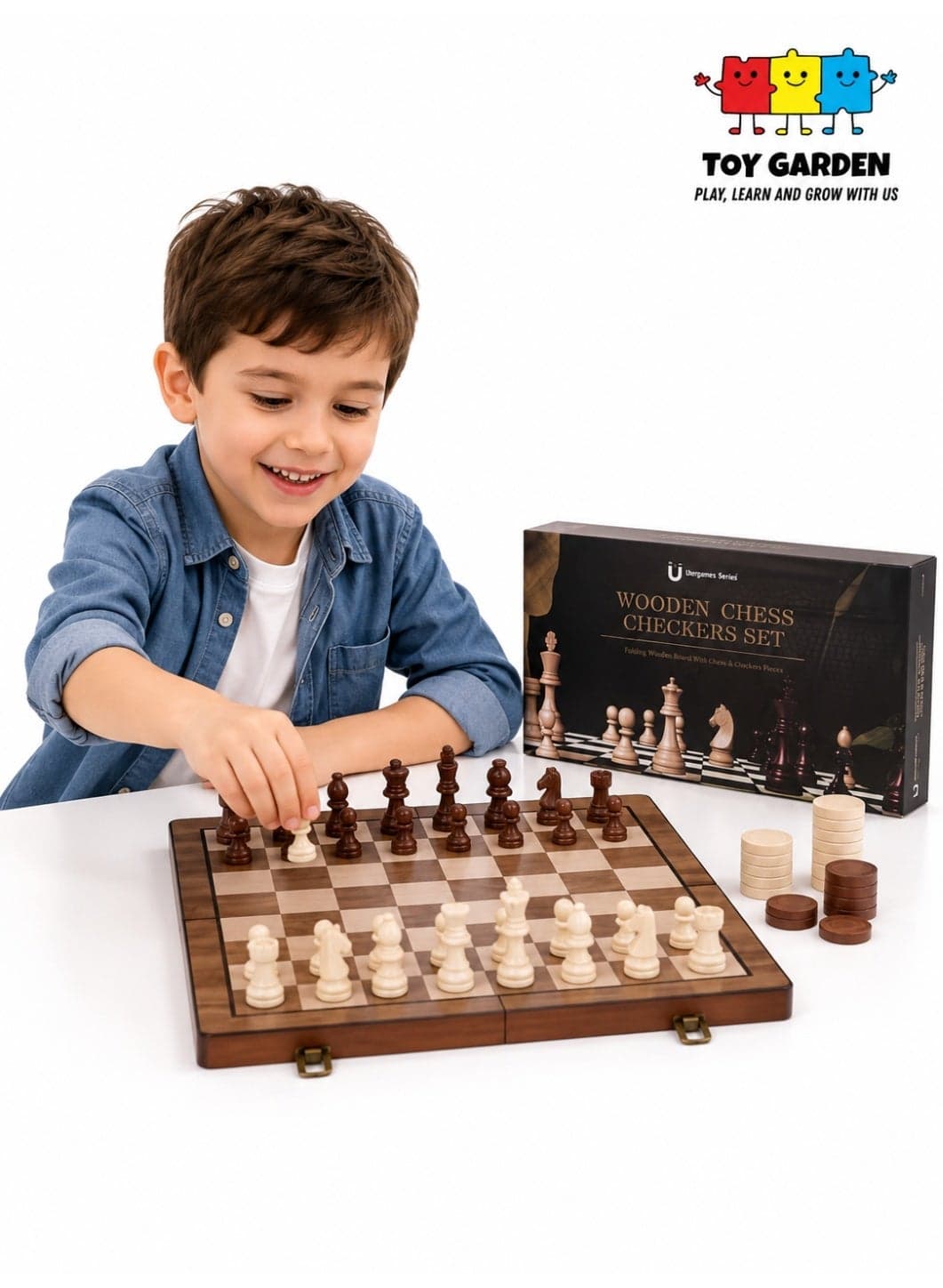 15 Inch Wooden Chess Set Board Game | Premium Folding Chess Board with Storage | Includes Chess & Checkers Pieces | Educational Strategy Game for Kids & Adults | Portable Travel Chess Set for Logical Thinking & Skill Development