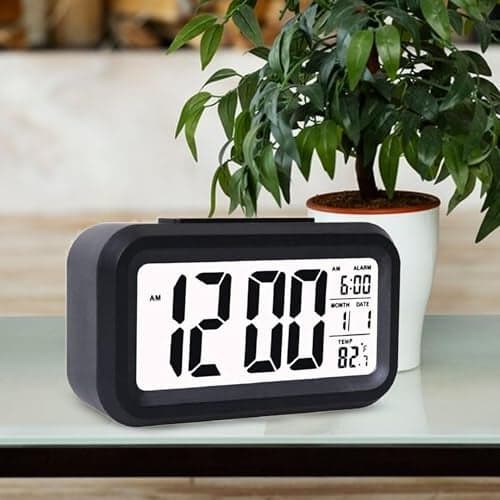 Casa Copenhagen Digital Alarm Clock Table Clock for Students, Home, Office, Corporate with Automatic Sensor, Date & Temperature - Black