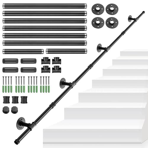 Tanice Stair Handrail, 3M Black Banister Handrail, Industrial Pipe Clothes Rail, Outdoor Indoor Industrial Pipe Stair Banister for Elder and Child