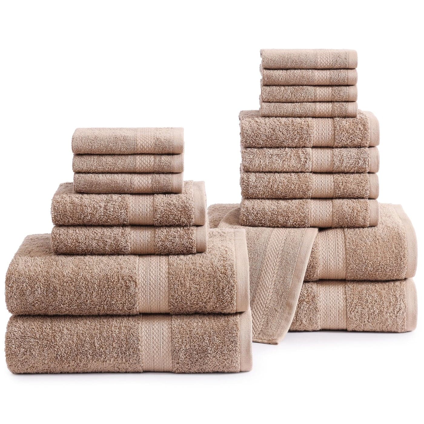 LANE LINEN 100 Cotton Bath Towel Set 18PCs 4 Shower Towels 8 Washcloths 6 Hand Towels for Bathroom Sustainably Produced OekoTex Certified Pet Friendly Ultra Absorbent Taupe