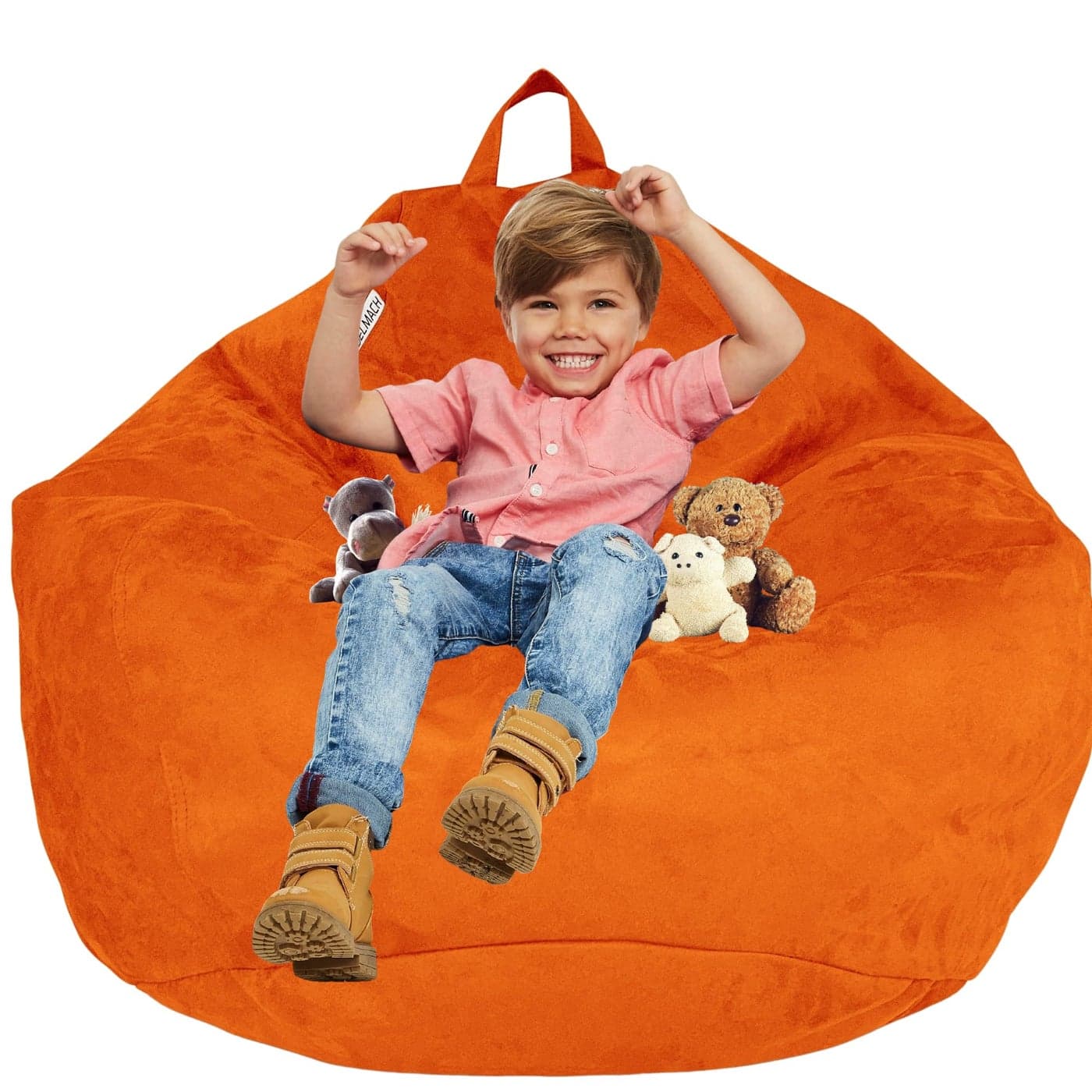 Delmach Bean Bag Stuffed Animal Storage Chair Cover No Filler for Kids and Adults Extra Large Birds Nest Beanbag Memory Foam Soft Premium Orange 3 ft Cover Only