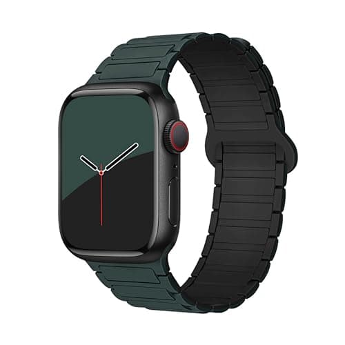 GUOi® Magnetic Silicone Watchband Compatible with Apple Watch Ultra 2&Ultra 49mm 45mm 44mm 42mm 46mm-Men&Women Strap for iWatch Se10/9/8/7/6/5/4/3/2/1 SE 46/44/45/49/42mm(Series 3/2/1)-Teal+Black