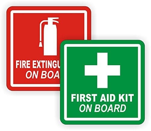 2" Fire Extinguisher/First Aid Kit on Board Vinyl Decals/Stickers/Labels Pair