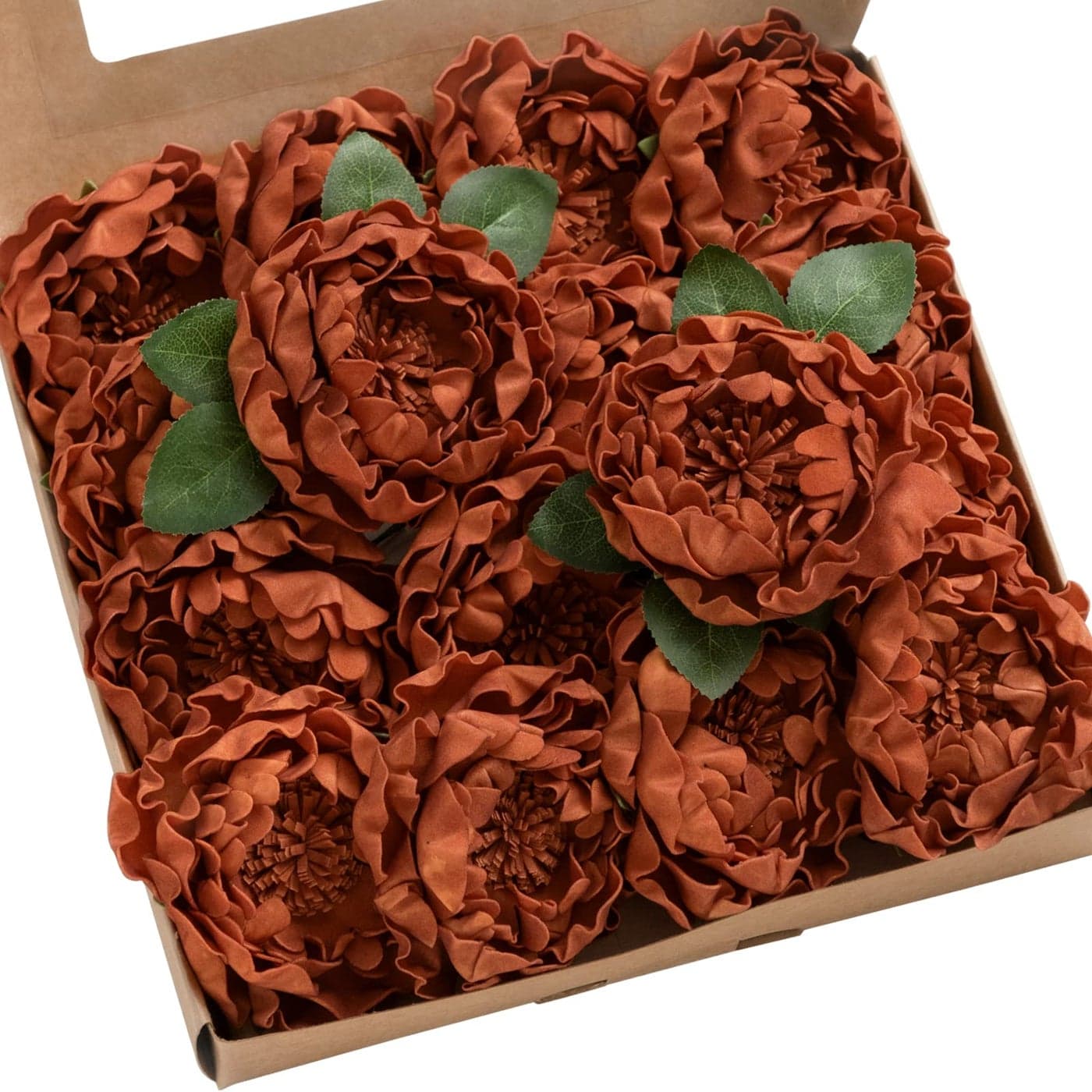 Lings Moment Flowers 16pcs Burnt Orange Rust Blooming Peonies Artificial Flowers with Stem Artificial Peony Flowers for DIY Wedding Decorations Centerpieces Bouquets Boutonnieres