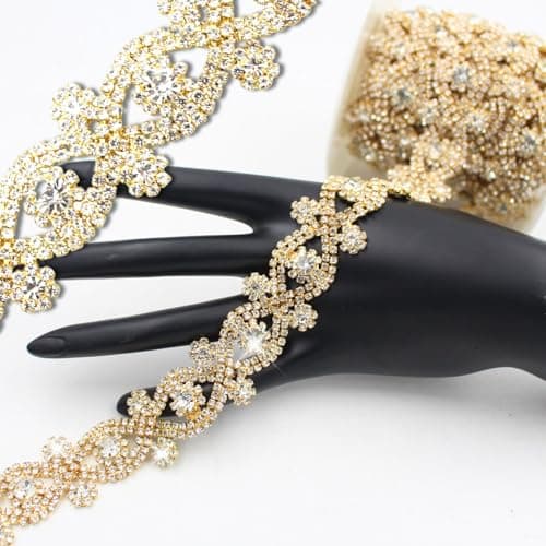 PEARLY JUN 1 Yard Rhinestone Trim Chain Gold Applique Stringing Ribbon DIY Jewelry Wedding Party Bracelets Craft Bridal Bouquets Embellishment Accessories