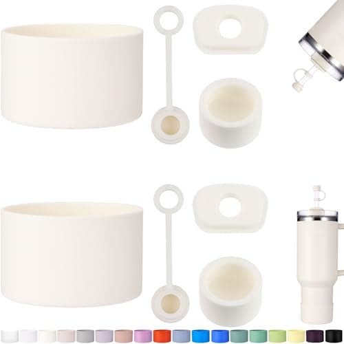 HYZ 8 Piece Accessories for Stanley Cup, Silicone Spill Proof Stopper Set and Protective Boot Including Straw Cover Cap for Stanley H2.0 20oz 30oz 40oz Tumbler, Cream