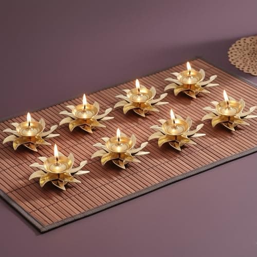 CraftVatika Brass Diya for Puja Diwali Decoration Items Diya Oil Lamp/Diwali Lights/Festive Diya/Diyas for Decoration(Set of 8)