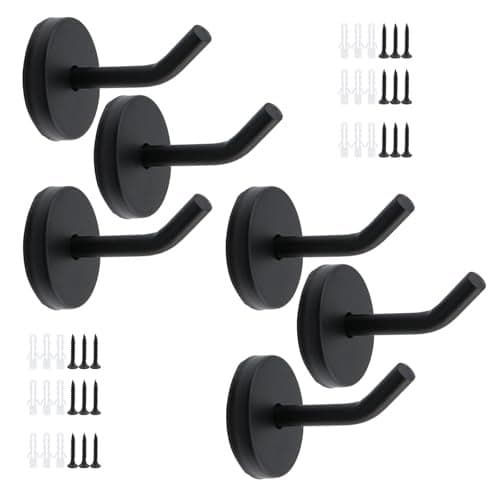 Rannb Coat Hook Towel Hooks Stainless Steel Heavy Duty Wall Hooks for Hanging Clothes Wall Mount Towel Holder for Bedroom Kitchen Closet 22 Length Black Brushed Surface Pack of 6