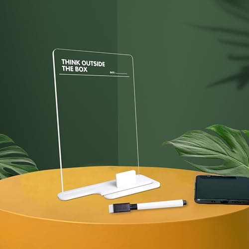 Trueflair Acrylic Board For Desk (24x16 CM)| Best Planner & Organiser For Enhancing Productivity | White Acrylic Base With Slot For Phone | Including Dry Erase Marker (Think Outside The Box, Design 1)