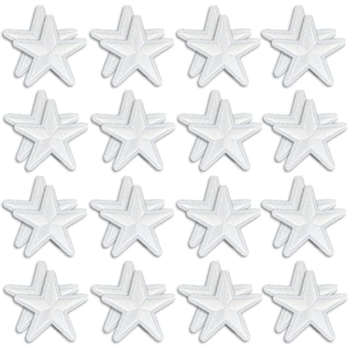 Large Star Iron On Patches Cute Embroidered Applique 165 Inches DIY Decorative Heat Press Patch for Clothing Jeans Jackets Backpacks Trucker Hats 32 Pieces White