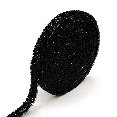 Dowarm 3 Yards Rhinestone Ribbon, Rhinestone Ribbon Roll, Bling Hotfix Rhinestones Mesh Wrap, Sewing Rhinestone Trim for Wedding Party Decoration (Black, 1.0CM / 0.39inch Width)