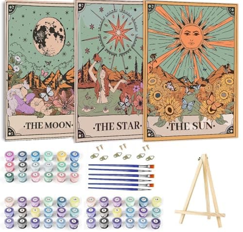 WUDWL Paint by Numbers Kit for Adults Framed Canvas 3 Pack with Wooden EaselPaint by Numbers for Kids Ages 812 Sun and Moon DIY Acrylic Landscape Oil Painting Arts Crafts 945x118inch