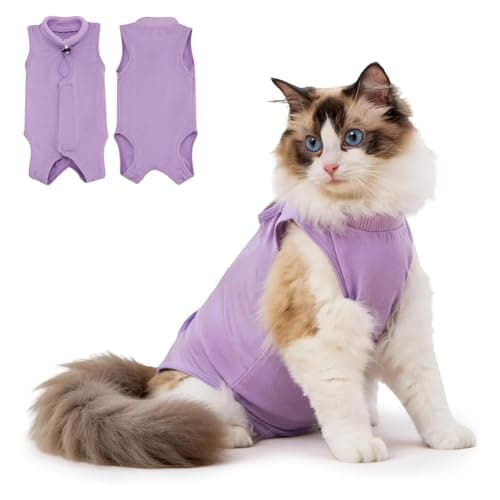 Avont Cat Recovery Suit Female Kitten After Spay Surgery Breathable Modal Cotton Cat Onesie for Wound Skin Disease Care Machine Washable PurpleL
