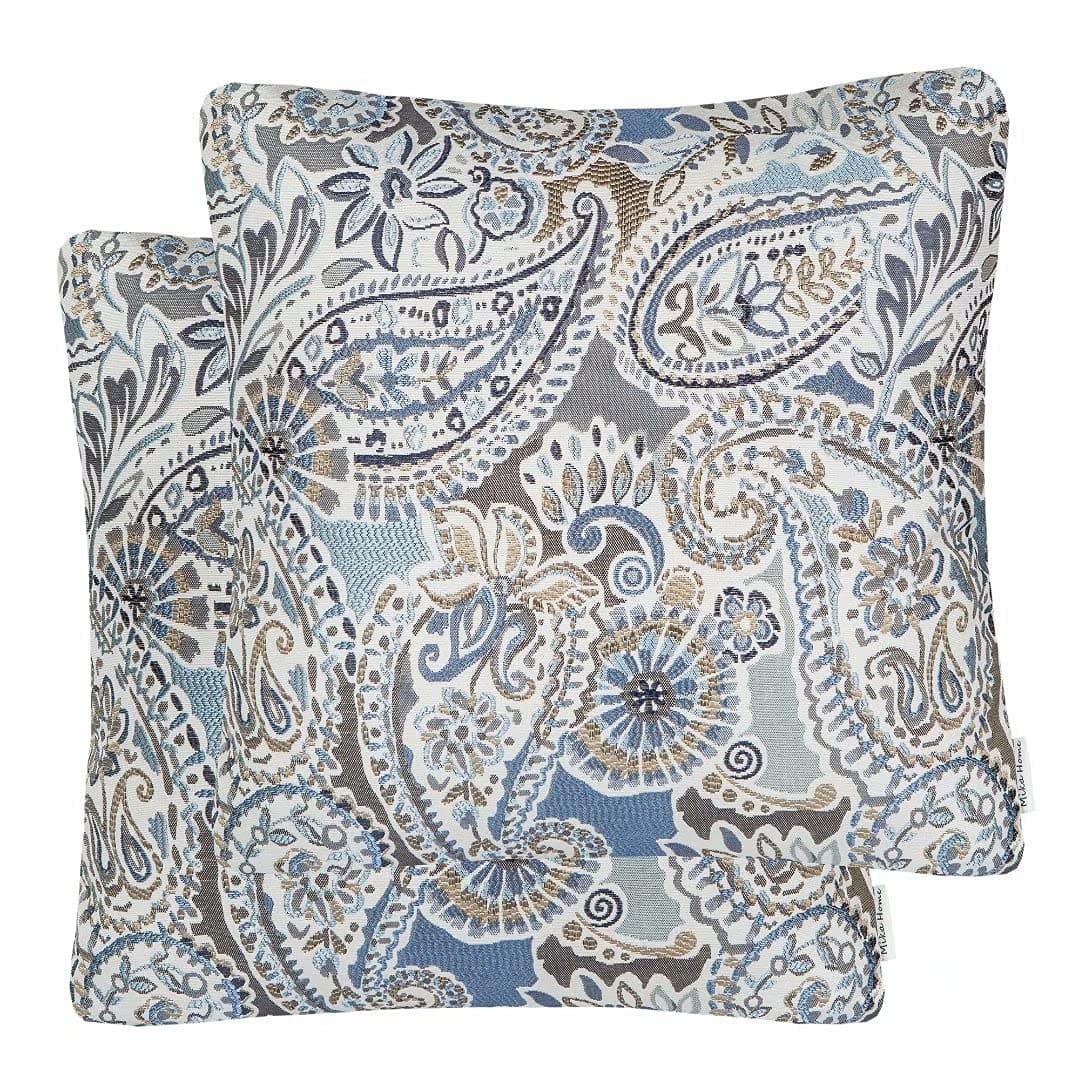 Mika Home Pack of 2 Throw Pillow Covers Decorative Pillow Shells for Sofa Couch Paisley Pattern 22x22 InchesBlue Brown Cream Multicolor