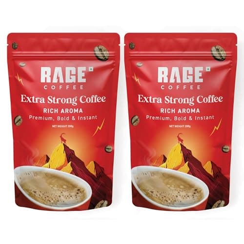 Rage Coffee Extra Strong Premium Blend Coffee Powder | Premium, Bold & Instant | Instant Coffee & Chicory- 100% Arabica Beans for Hot & Cold coffee | Pack of 2 | 200g Each