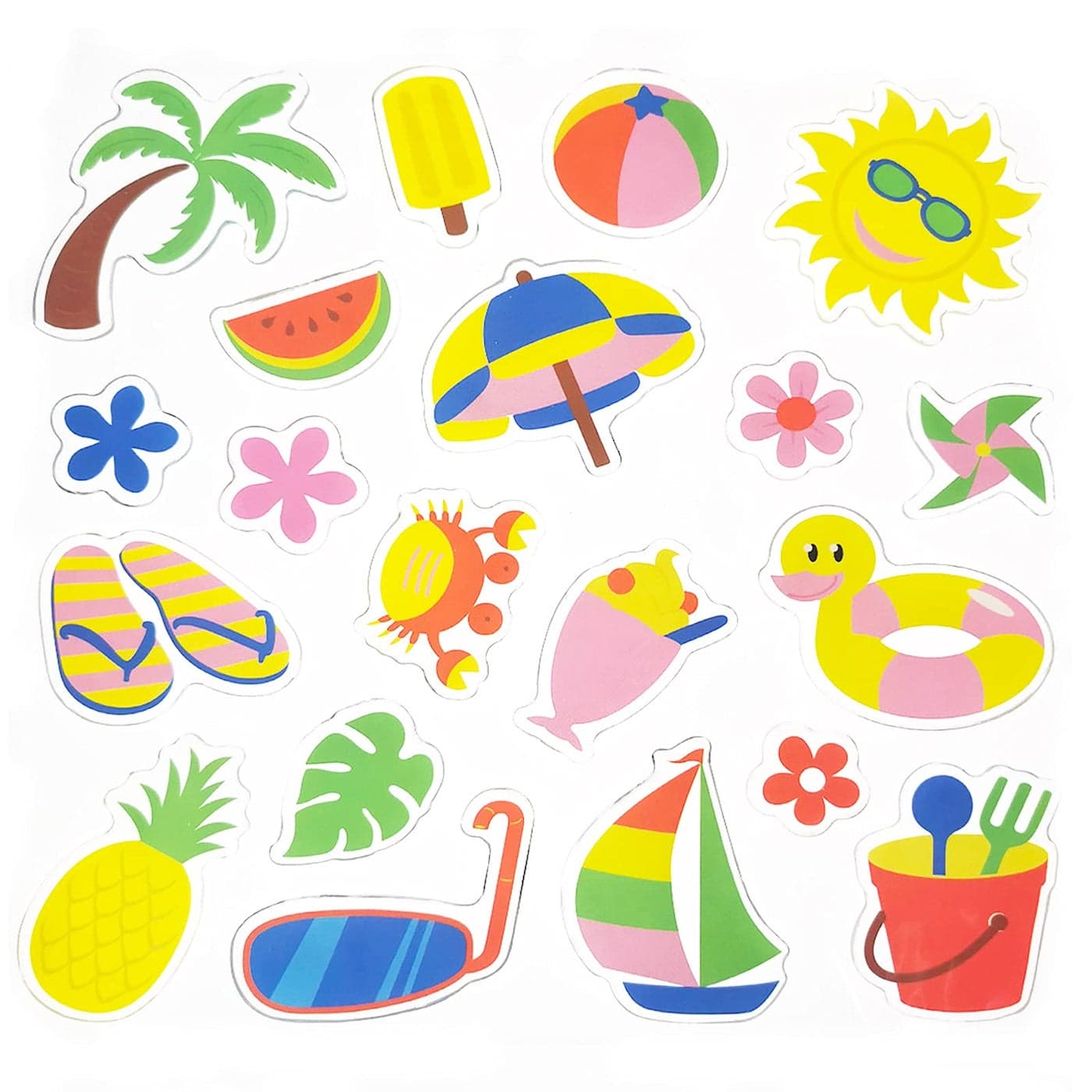 20 PCS Summer Thick Gel Clings Hawaiian Tropic Window Gel Clings Decals Stickers for Kids Toddlers and Adults Home Airplane Classroom Nursery Beach Party Supplies Decoration Removable and Reusable