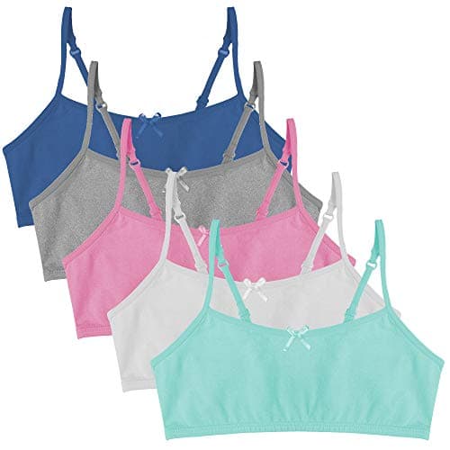 Popular Cotton Girls Training Bra - Crop Cami Training Bras for Girls w Adjustable Straps. Bra Pack 5 PK Brights 14