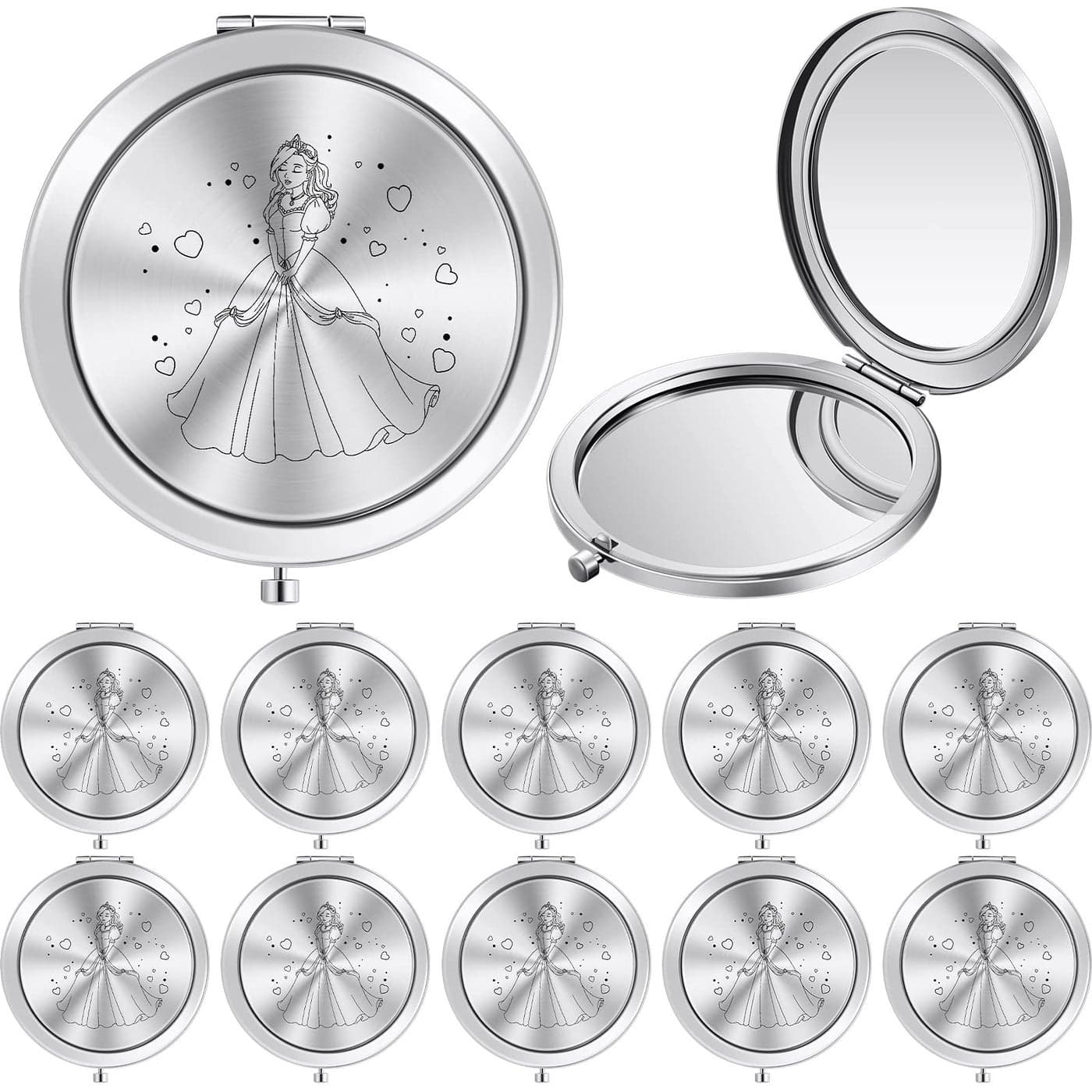 Taiyin 24 Pcs Quinceanera Party Favors for Guests Baptism Compact Mirror Favor Round Hand Makeup Mirror Quinceanera Gifts for 15 Year Old Girl Sweet 15 Birthday Gift for GuestSilver