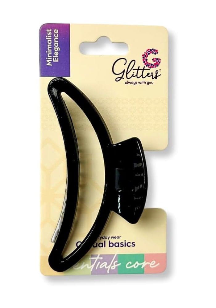 Glitter Curved Hair Claw Clip - Black, Casual Basic with Strong Spring