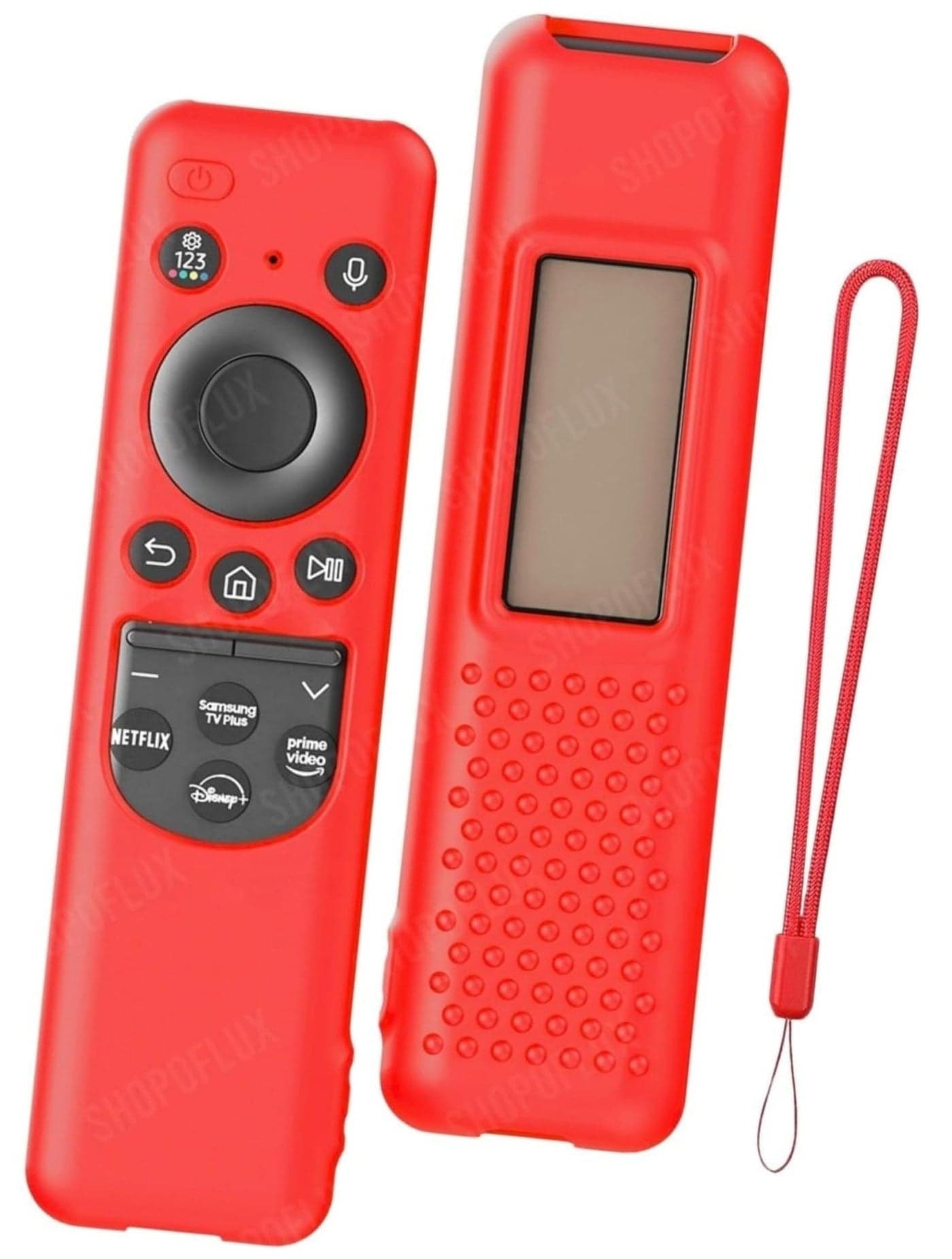 SHOPOFLUX Silicone TV Remote Cover Compatible with Samsung Smart TV - Protective Open Key Case with Lanyard (Red)