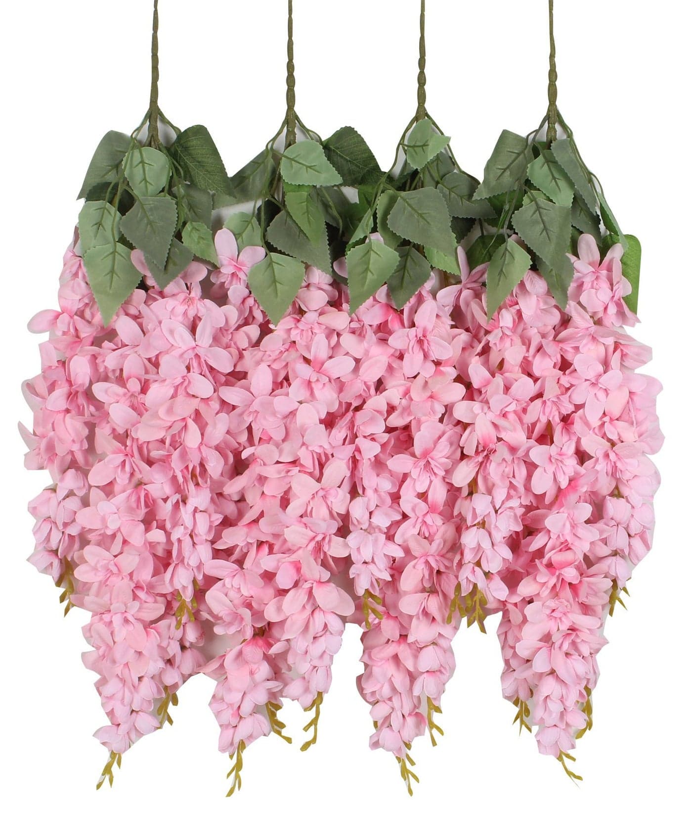 Duovlo Silk Wisteria Flower Artificial 213 Feet Hanging Wisteria Vine Fake Flower Bush String Home Party Wedding DecorationPack of 4 Pink