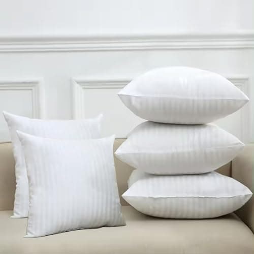 AVI Soft & Fluffy Micorfiber Filled Hotel Quality Premium Cushions Filler Set of 5, 18 x 18 Inch, Decorative Cushion for Sofa, Bed, Throw Pillow Insert, Office (White)