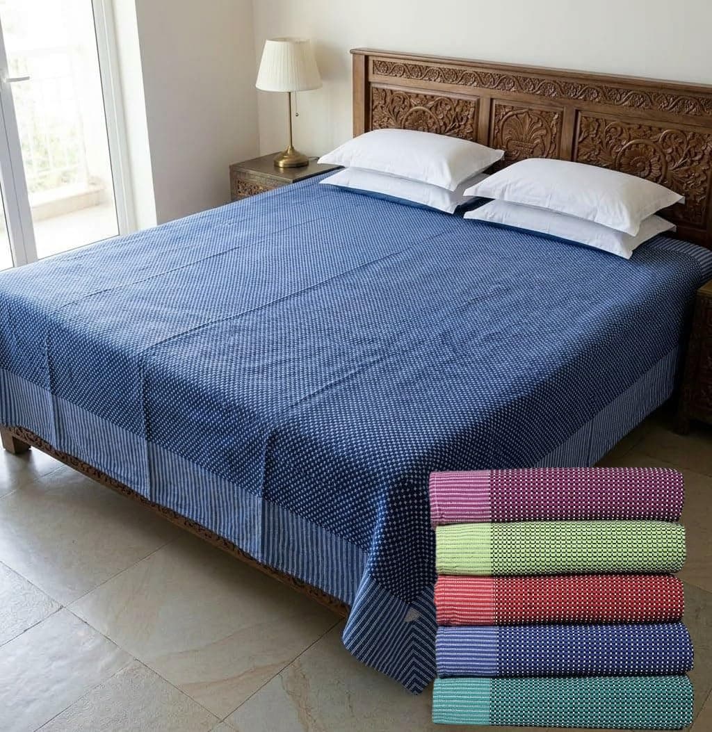 THARUNSHA ELITE Single Size Pure 100% Cotton Blanket/Solapur Chaddar/Cotton Bedsheet for All Weather Daily Use Checkered Multicolor Family Pack (60X90 Inches -) Set of 5, 300 TC