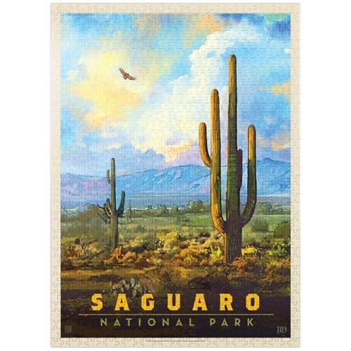 MyPuzzle Saguaro National Park Desert Daybreak Vintage Poster Premium 1000 Piece Jigsaw Puzzle for Adults