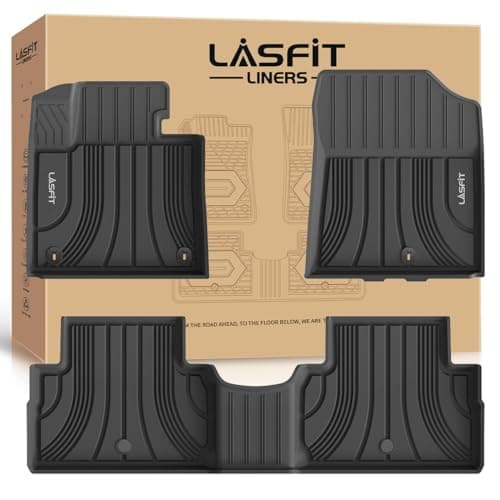 LASFIT Floor Mats for Hyundai Santa Fe 2021 2022 2023 (Only Fit Gas, Not Fit Hybrid or PHEV), All Weather Custom Fit TPE Car Floor Liners 1st & 2nd Row, Black