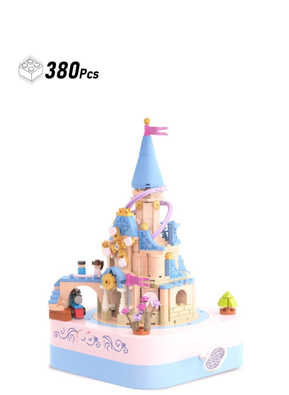 380 Pieces Of Castle Rotating Music Box Model Set Building Blocks Creative Diy Simulation Collection Building Assembly Toys Children Adult Home Decoration